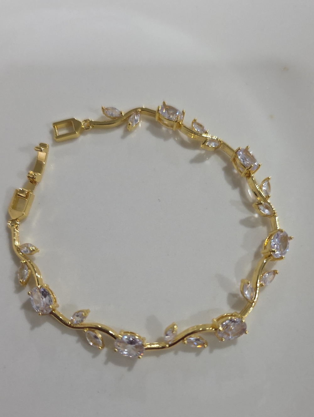 18k Gold Plated Waterproof Leaf Vine Bracelet with Clear Stones - Women Jewelry